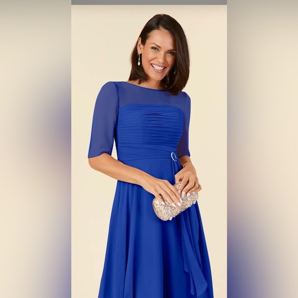 NWT LanTing Bridal Royal Blue A-line Boatneck Okeated Chiffon Dress, 6 - Picture 10 of 11